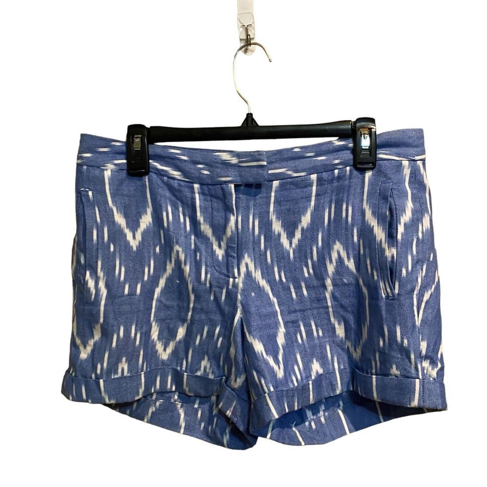 J. Crew Women's Blue White Cotton Cuffed Shorts 4" Inseam Size 6
